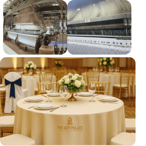 DỆT - MAY CUNG CẤP KHĂN BÀN ÁO GHẾ CHO NHÀ HÀNG TIỆC CƯỚI